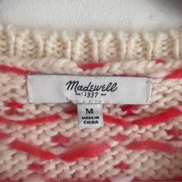 Madewell Drift Stitch Wool Blend Ombre Heart Print Red and Cream Sweater - Picture 8 of 8